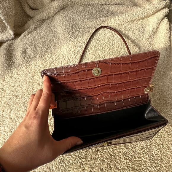 Chocolate Brown Faux Leather Croc Handbag - Picture 2 of 6